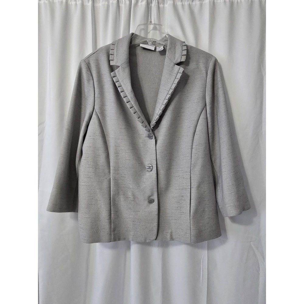 Alfred Dunner Women's Light Gray Grey Lady Like Blazer with 3/4 Sleeve Size 16